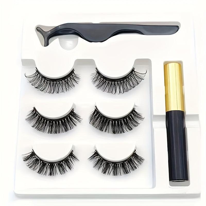 D Curl Magnetic False Eyelash Set with Liquid Eyeliner Pen & Tweezers