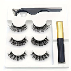 D Curl Magnetic False Eyelash Set with Liquid Eyeliner Pen & Tweezers
