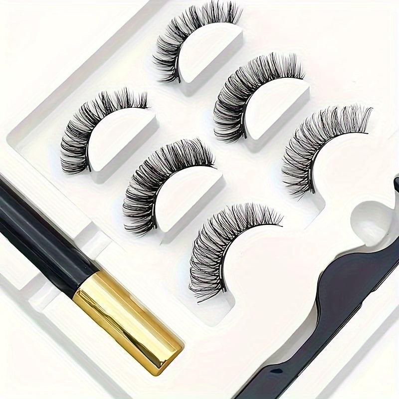D Curl Magnetic False Eyelash Set with Liquid Eyeliner Pen & Tweezers