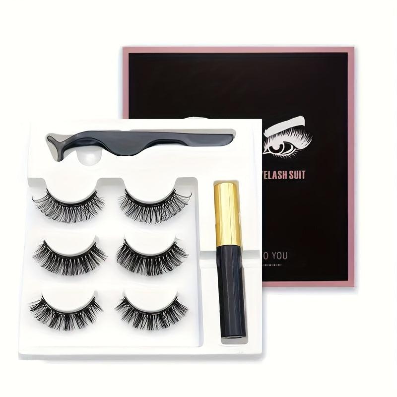 D Curl Magnetic False Eyelash Set with Liquid Eyeliner Pen & Tweezers