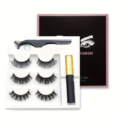 D Curl Magnetic False Eyelash Set with Liquid Eyeliner Pen & Tweezers
