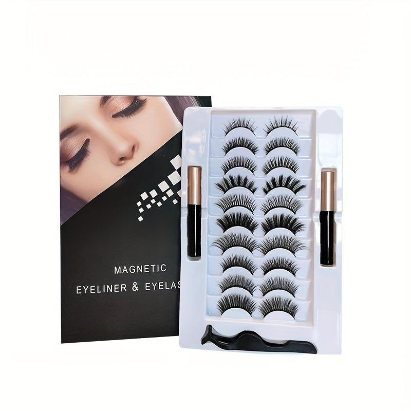 Magnetic Eyelashes & Eyeliner Kit 10 Pairs Reusable False Lashes