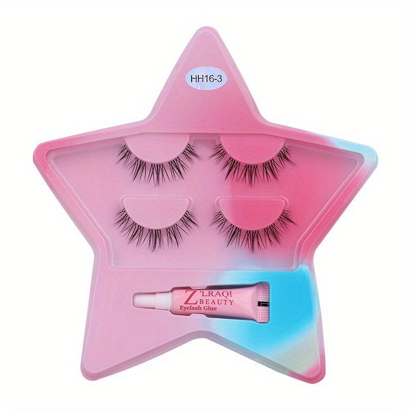 Clear Band Lashes & Lash Glue Set Natural Volume Extension Star Shape Case