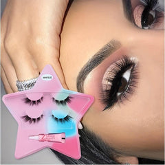 Clear Band Lashes & Lash Glue Set Natural Volume Extension Star Shape Case