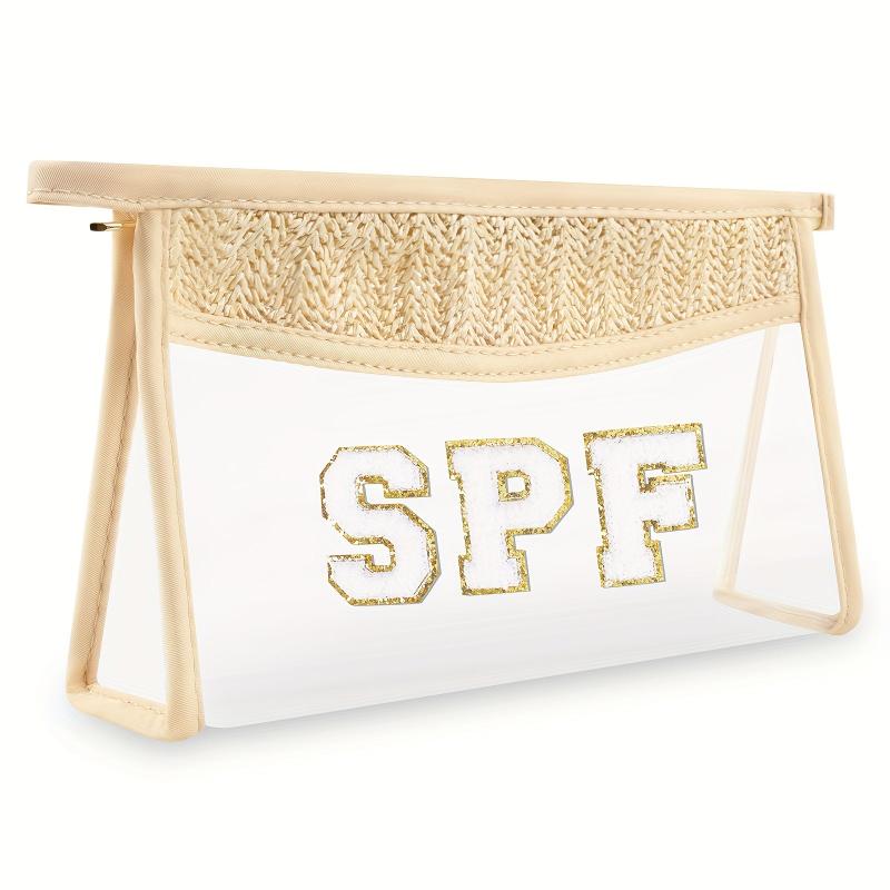 Boho Clear Makeup Bag Waterproof Toiletry Varsity Sun SPF Travel Cosmetic Pouch