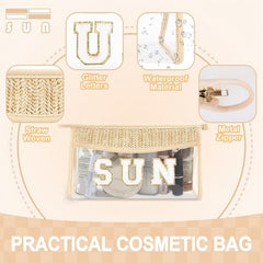 Boho Clear Makeup Bag Waterproof Toiletry Varsity Sun SPF Travel Cosmetic Pouch
