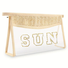 Boho Clear Makeup Bag Waterproof Toiletry Varsity Sun SPF Travel Cosmetic Pouch