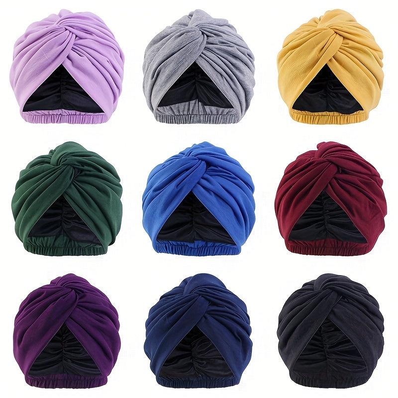Elastic Double Layer Turban Cap Cross Twist Silk Chemotherapy Cap Ethnic Cap