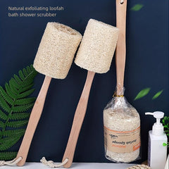 Natural Loofa Bath Brush On A Stick Long Wooden Handle Loofah Back Scrubber