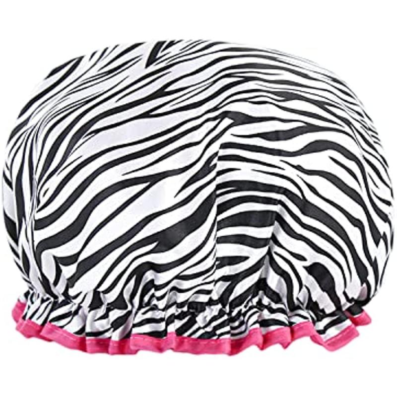 Leopard Print Silk Shower Cap Reusable Bath Cap Double Thickening Waterproof
