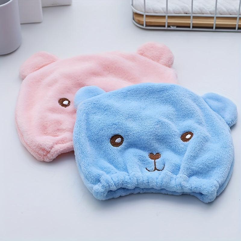 Cartoon Bear Hair Dryer Cap Coral Velvet Hair Quick Drying Wrap Headband