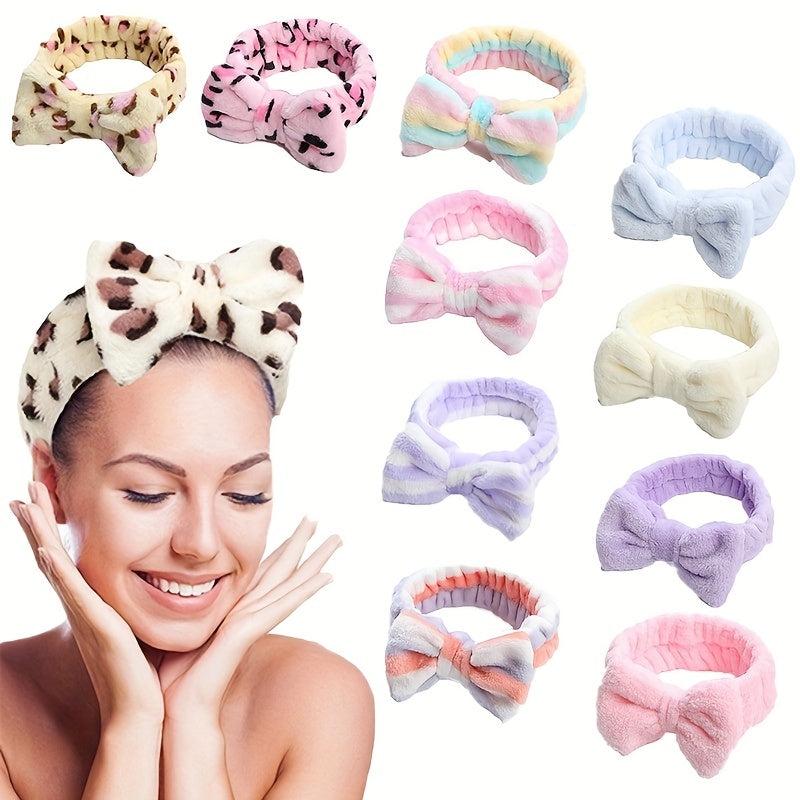 3pcs Bowknot Plush Headband Wash Face Spa Coral Fleece Head Hoop