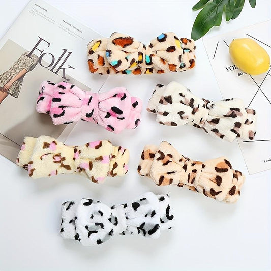 3pcs Bowknot Plush Headband Wash Face Spa Coral Fleece Head Hoop