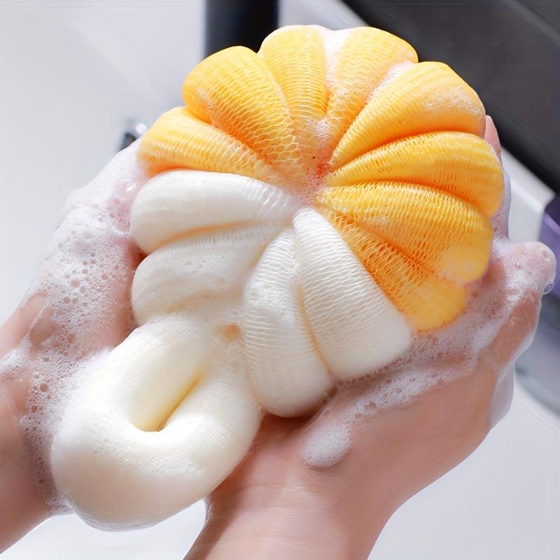 Pumpkin Shaped Bath Sponge with Mesh Ball for Body Wash - Bathroom Accessory