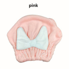 Hair Drying Towel Wrap with Bow Knot Shower Cap for Curly Long Hair