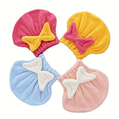 Hair Drying Towel Wrap with Bow Knot Shower Cap for Curly Long Hair