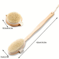 2 PCS Removable Shower Brush Exfoliating Boar Bristle Long Handle Bath Sponge