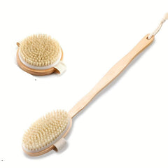 2 PCS Removable Shower Brush Exfoliating Boar Bristle Long Handle Bath Sponge