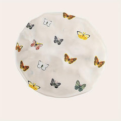 Beige Butterfly Pattern Hair Bonnet Silky Shower Cap for Women and Girls