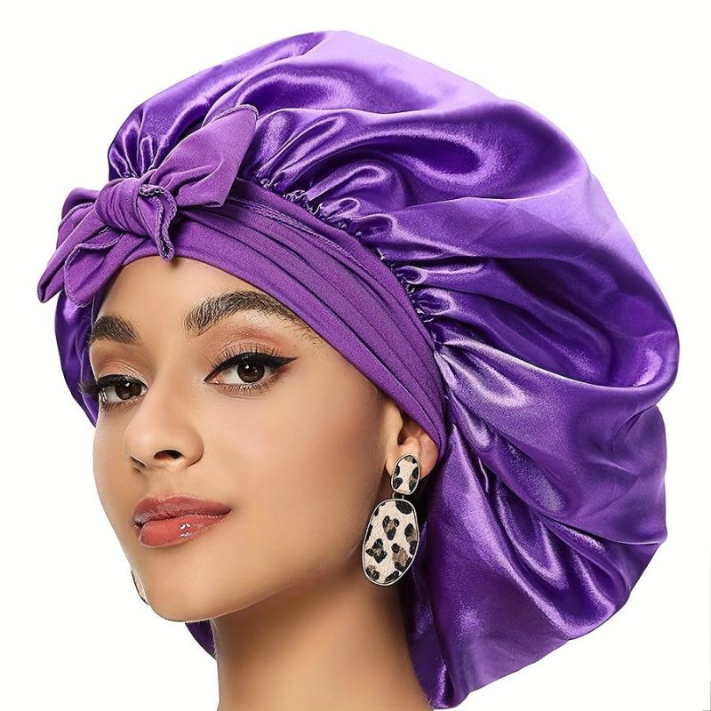Large Satin Bonnet Silk Night Sleeping Cap Long Satin Bonnet With Head Tie Band