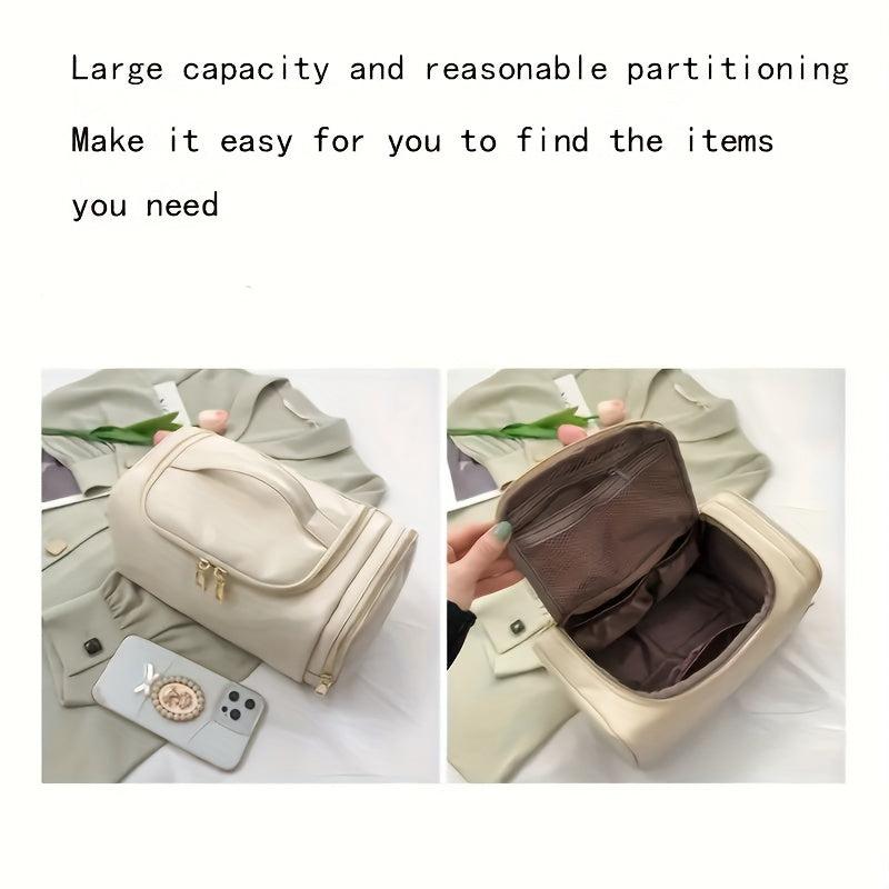 Large Capacity Waterproof Makeup Bag with Handle and Side Pocket