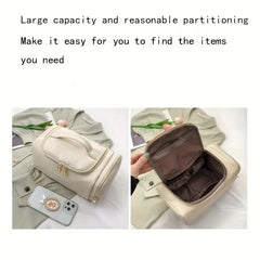 Large Capacity Waterproof Makeup Bag with Handle and Side Pocket