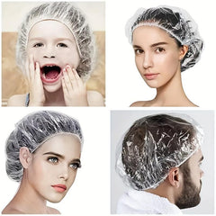 100 Pcs Disposable Shower Caps Waterproof Bath Caps Elastic Band Hair Hat