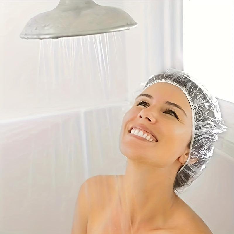100 Pcs Disposable Shower Caps Waterproof Bath Caps Elastic Band Hair Hat