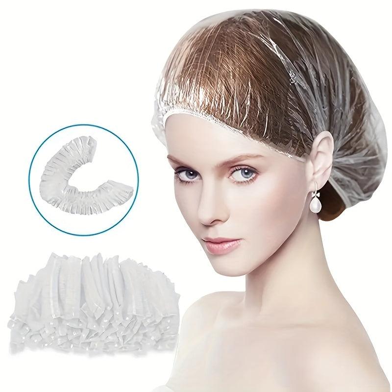 100 Pcs Disposable Shower Caps Waterproof Bath Caps Elastic Band Hair Hat