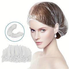 100 Pcs Disposable Shower Caps Waterproof Bath Caps Elastic Band Hair Hat