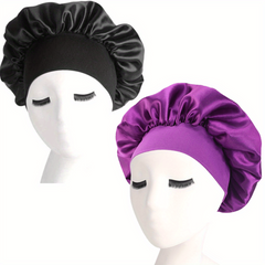 2pcs Satin Silk Nightcaps with Elastic Band for Curly Hair