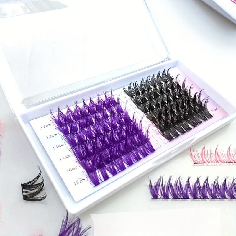 10 Rows DIY Cluster Extension Lashes C Curling Mixed Length Purple Pink