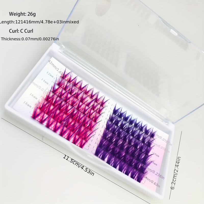 10 Rows DIY Cluster Extension Lashes C Curling Mixed Length Purple Pink