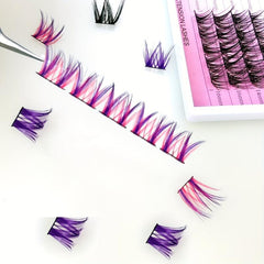 10 Rows DIY Cluster Extension Lashes C Curling Mixed Length Purple Pink