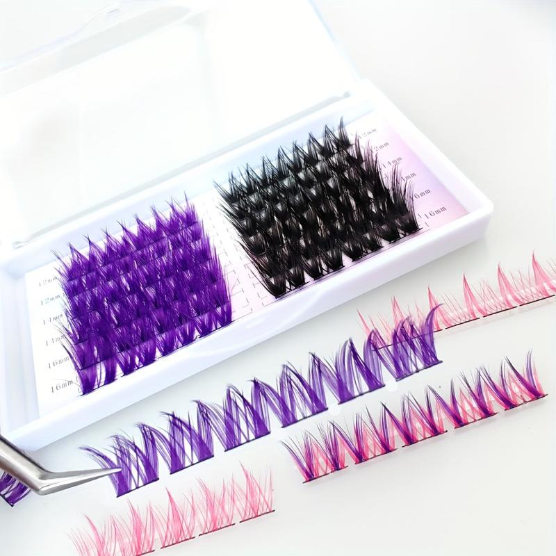 10 Rows DIY Cluster Extension Lashes C Curling Mixed Length Purple Pink
