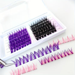 10 Rows DIY Cluster Extension Lashes C Curling Mixed Length Purple Pink