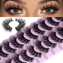 10 Pairs Natural Look False Eyelashes Faux Mink Curling Lashes