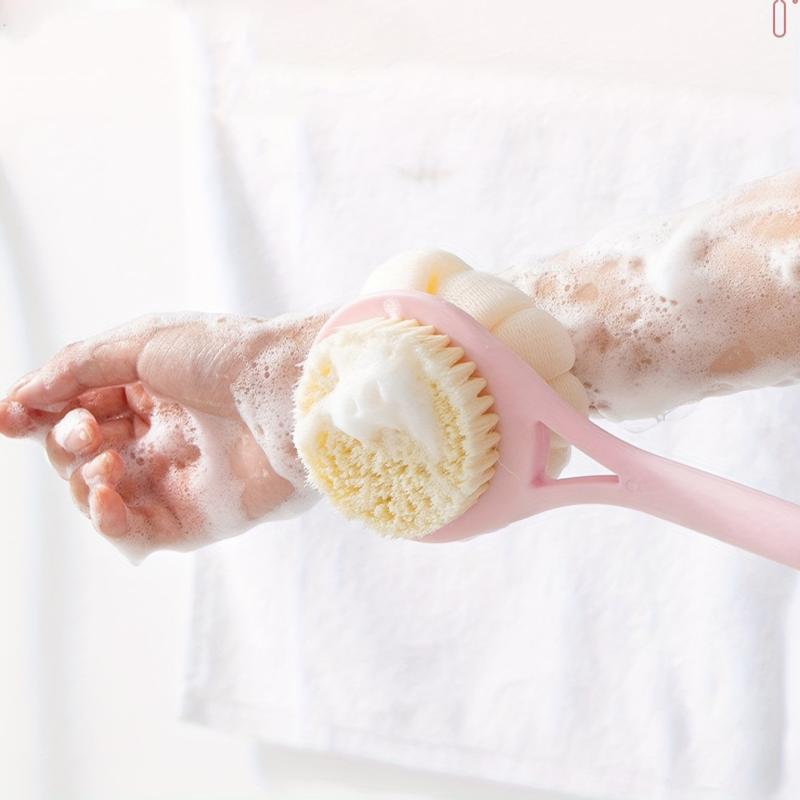 Long Handle Shower Body Brush with Bristles and Loofah Back Scrubber