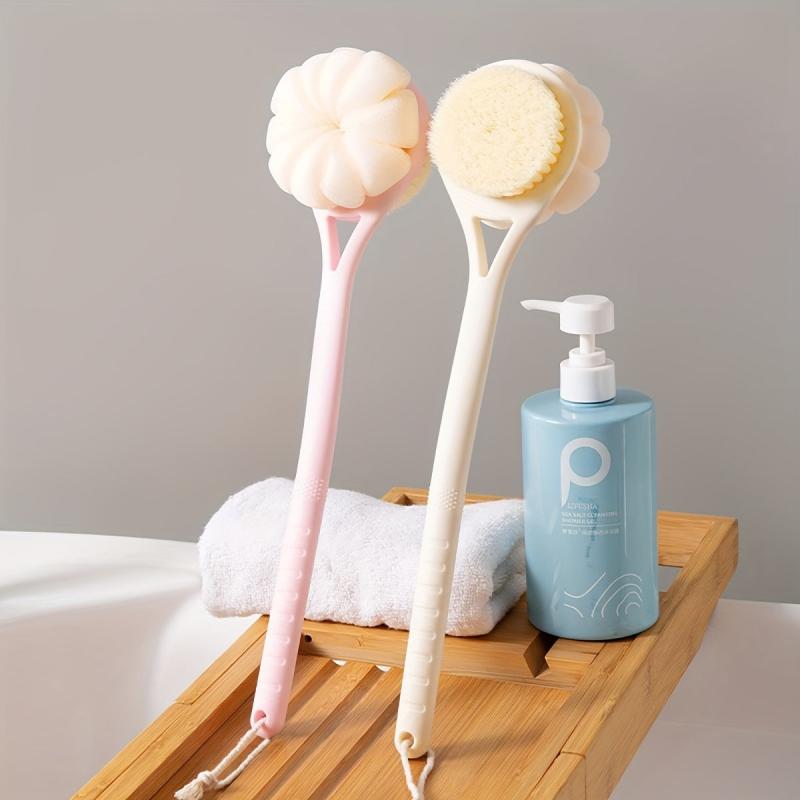 Long Handle Shower Body Brush with Bristles and Loofah Back Scrubber