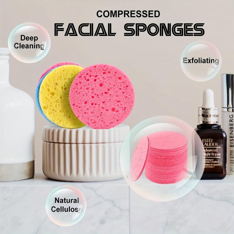 50 Natural Cellulose Facial Sponges Round Shape for Exfoliation