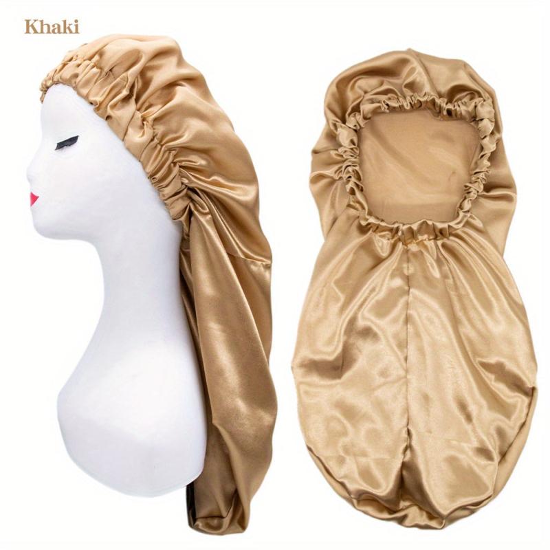 Satin Solid Long Barrel Nightcap Elastic Beauty Shower Cap