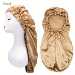 Satin Solid Long Barrel Nightcap Elastic Beauty Shower Cap