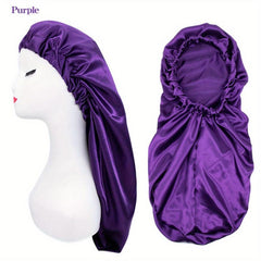 Satin Solid Long Barrel Nightcap Elastic Beauty Shower Cap