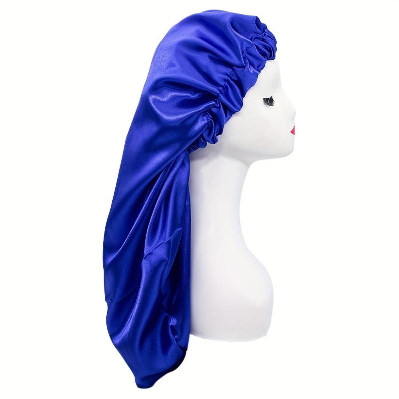 Satin Solid Long Barrel Nightcap Elastic Beauty Shower Cap