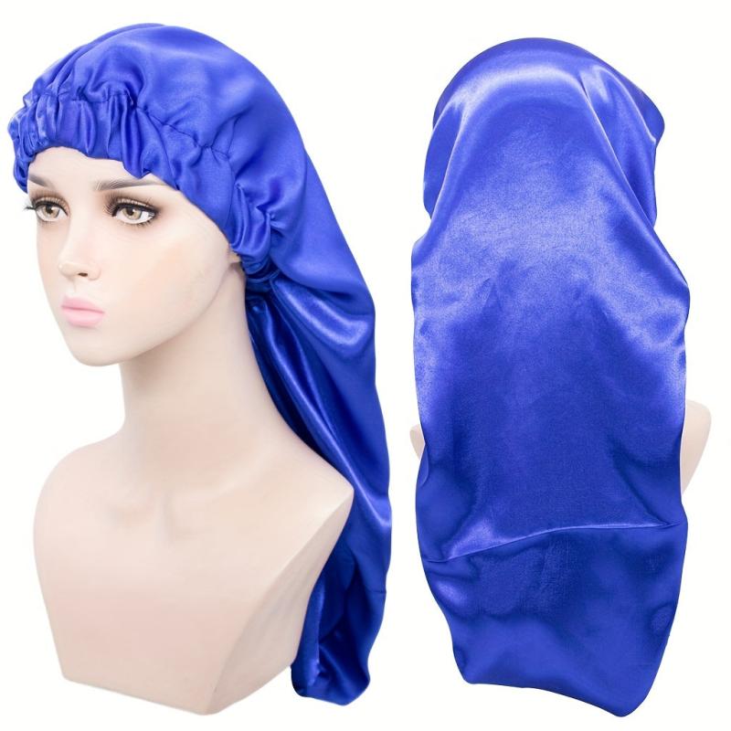 Satin Solid Long Barrel Nightcap Elastic Beauty Shower Cap