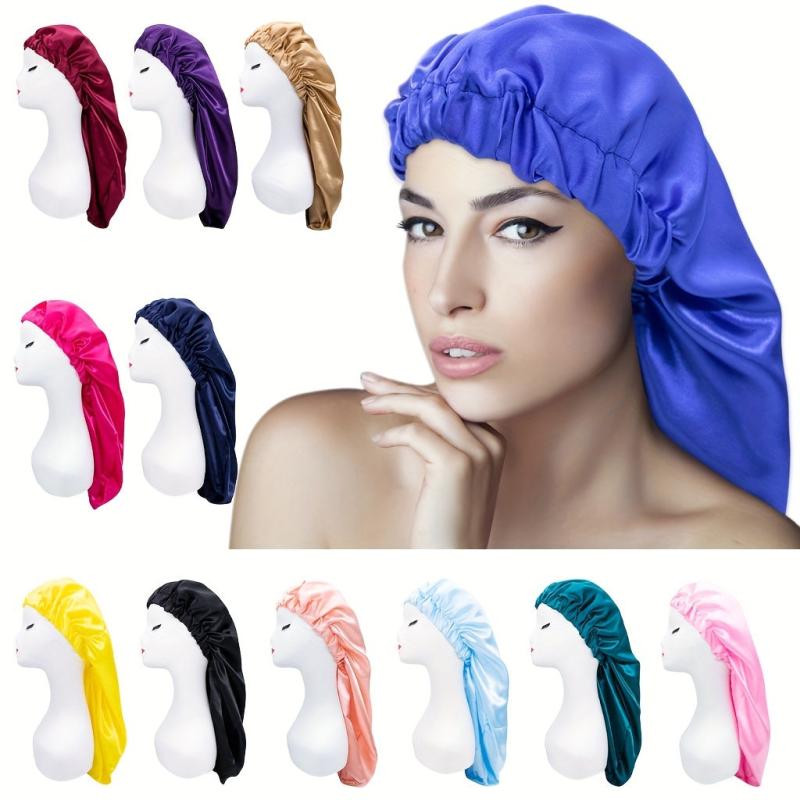 Satin Solid Long Barrel Nightcap Elastic Beauty Shower Cap