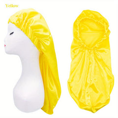 Satin Solid Long Barrel Nightcap Elastic Beauty Shower Cap