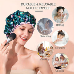 Waterproof Shower Cap Double Layer Flamingo Reusable Easy to Clean