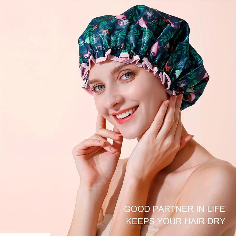 Waterproof Shower Cap Double Layer Flamingo Reusable Easy to Clean