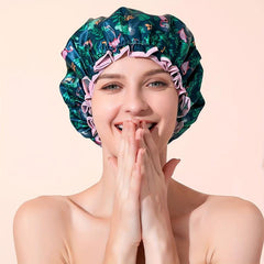 Waterproof Shower Cap Double Layer Flamingo Reusable Easy to Clean